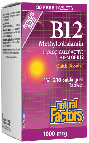 Natural Factors Vitamin B12 Methylcobalamin 1000MCG 210 Sublingual Tab