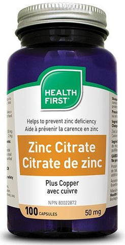 Health First Zinc Citrate 50MG with Copper 100Caps